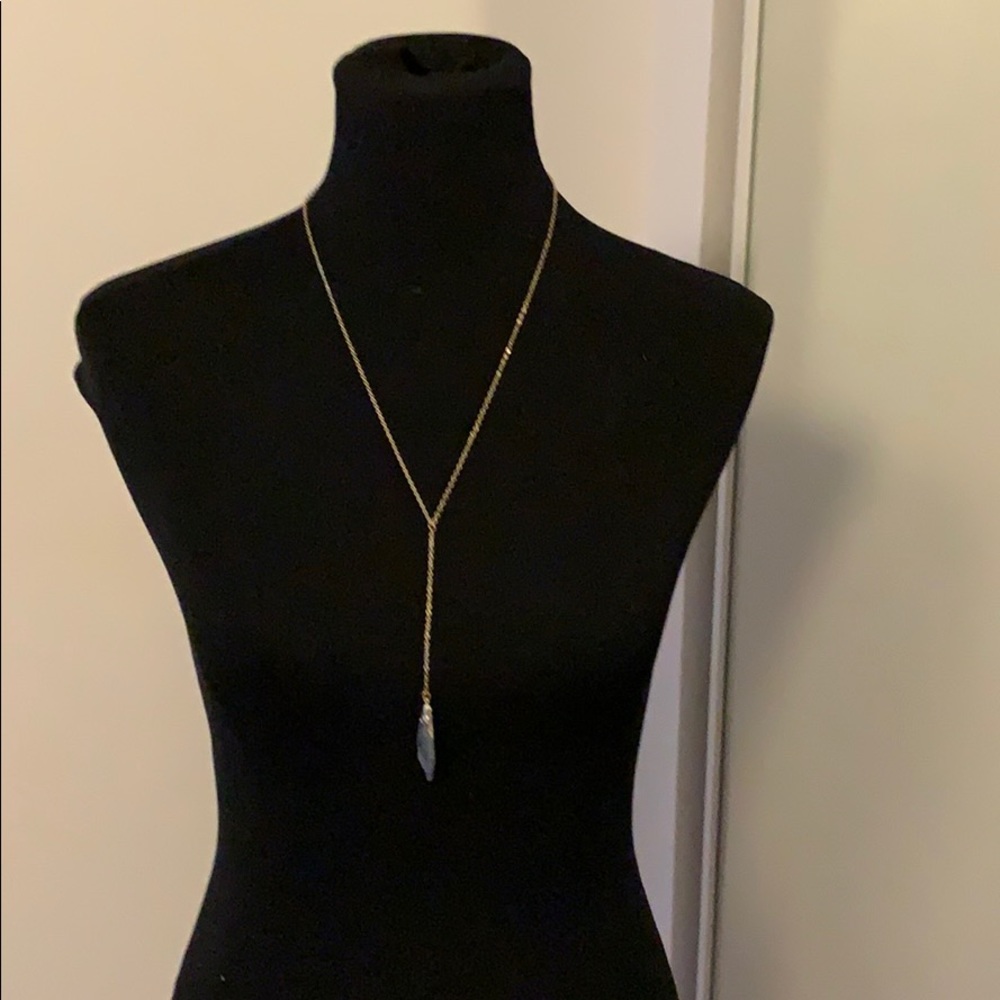 Boho 14K gold raw Kyanite pendant lariat necklace